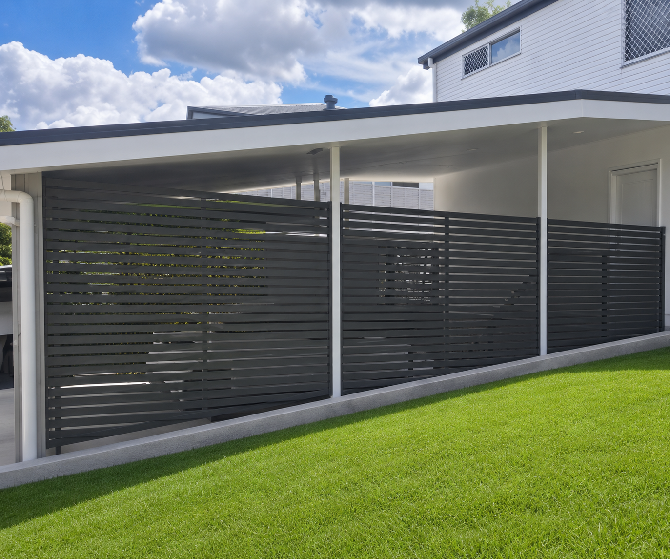 Carport Privacy Screens manufactured by Swift Powdercoating and Fencing Brisbane