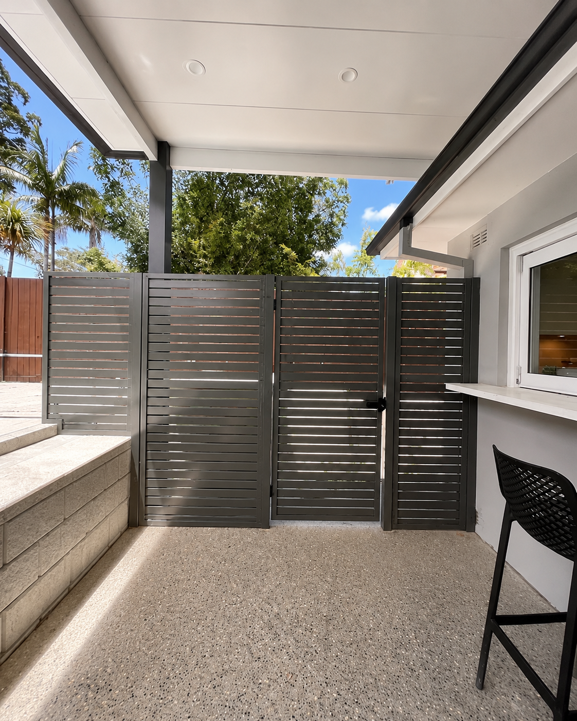 Side Gate and fence panels manufactured and installed by Swift Powdercoating and Fencing Brisbane