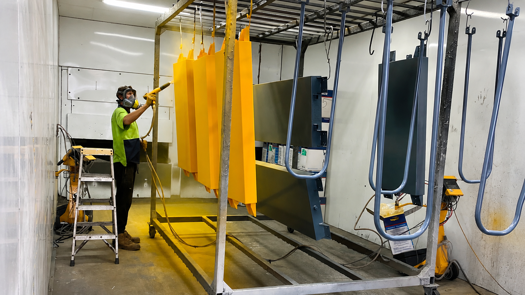 Swift Team powdercoating in spray booth