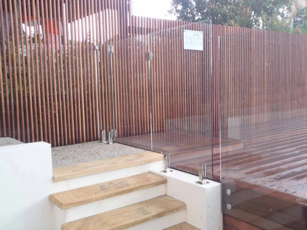 Privacy screens installed over stairs