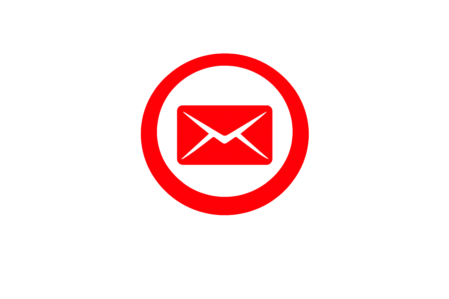 Red email icon inside a red circle on a black background.