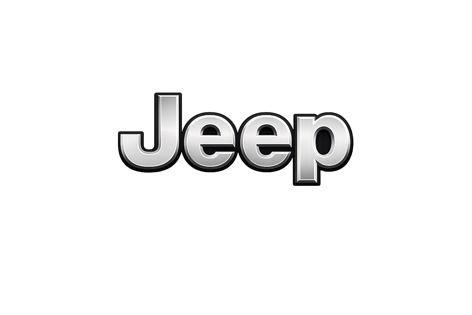 A chrome silver Jeep logo on a dark background.