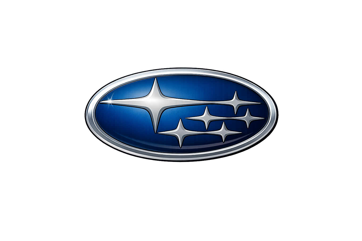 The Subaru logo, an oval blue badge with six silver stars, is displayed against a dark background.