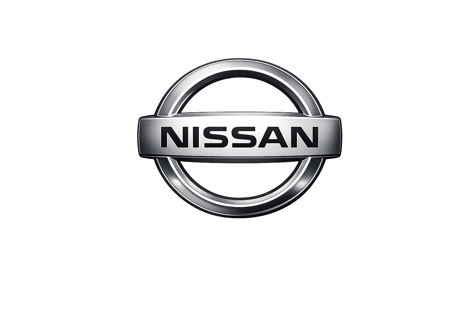 Nissan logo with metallic finish on a pinkish background.