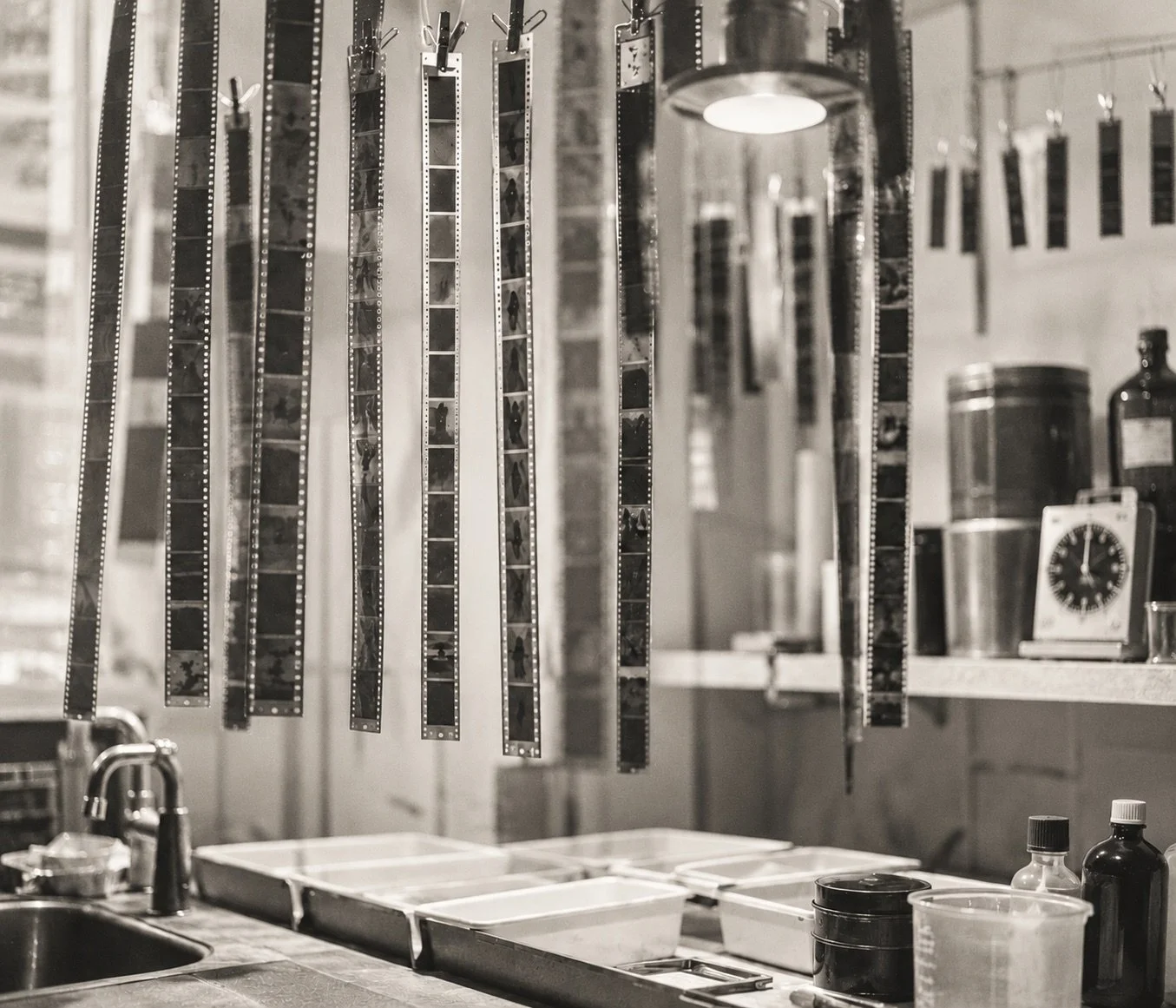 Silver Square Film Developing Lab with film trays and drying film