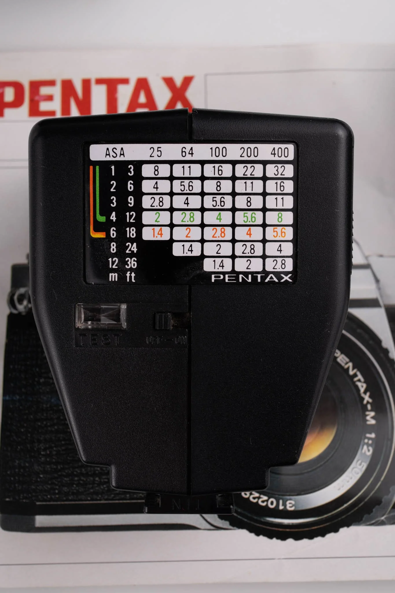 Pentax K1000 35mm film camera, back of the flash