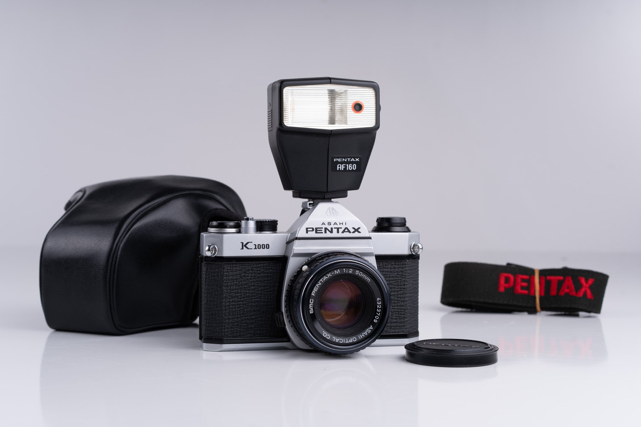 Pentax K1000 35mm film camera, front view
