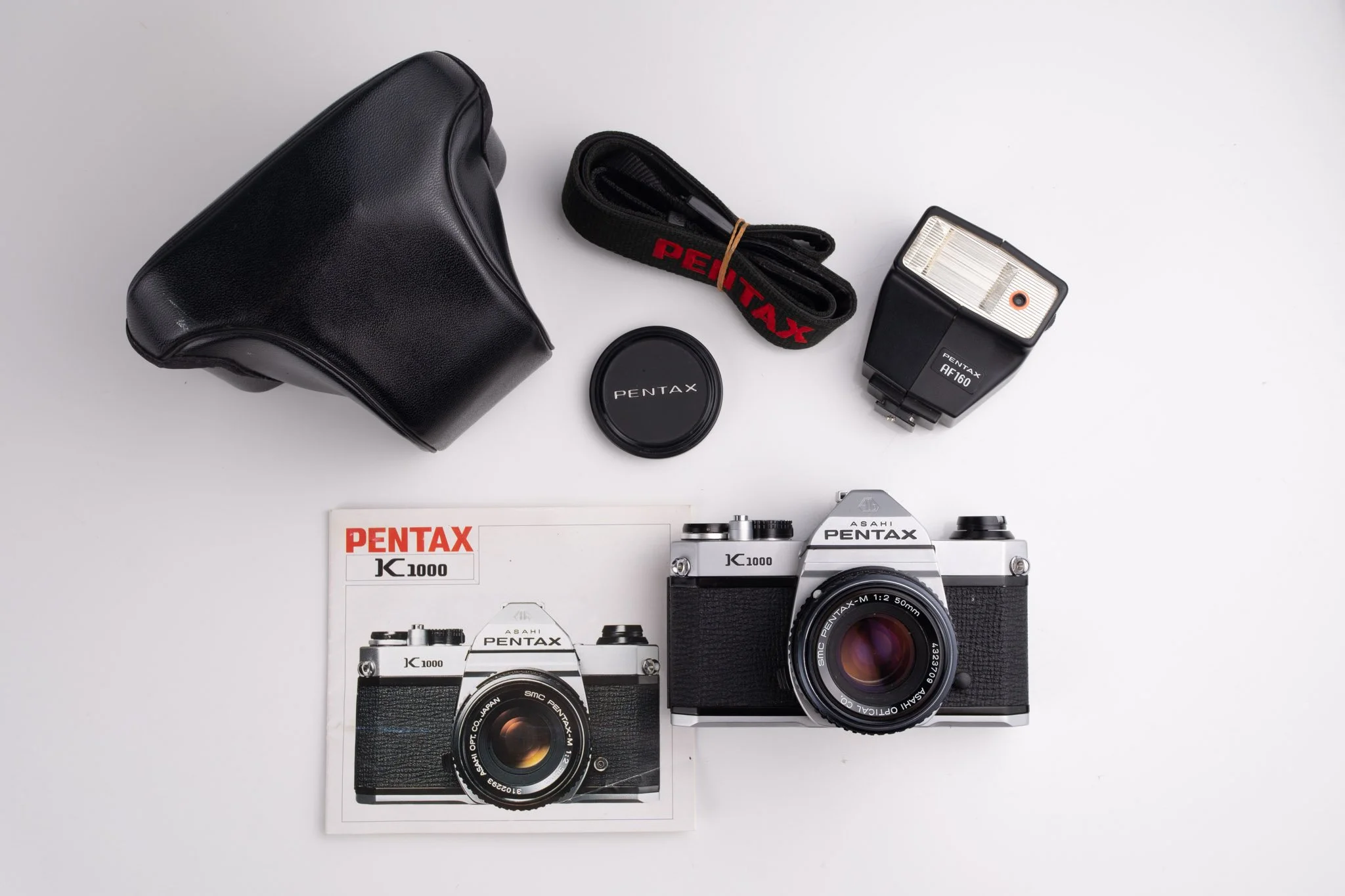 Pentax K1000 35mm film camera, front view