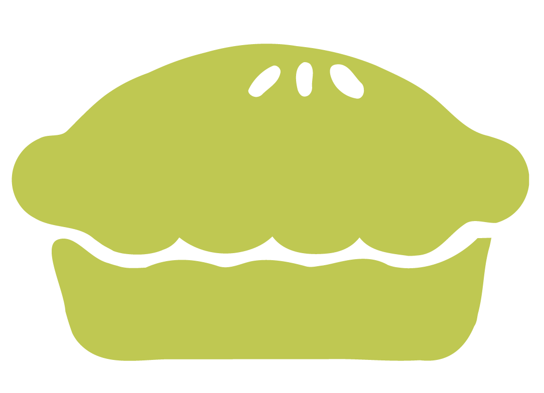 Simple illustration of a green cupcake with three small black oval sprinkles on the top.