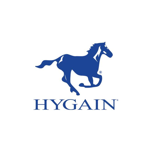 Blue silhouette of a running horse with the word 'HYGRAIN' beneath it.