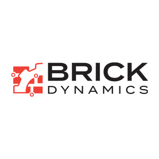 Logo for Brick Dynamics featuring a stylized red brick and circuit lines with black text.
