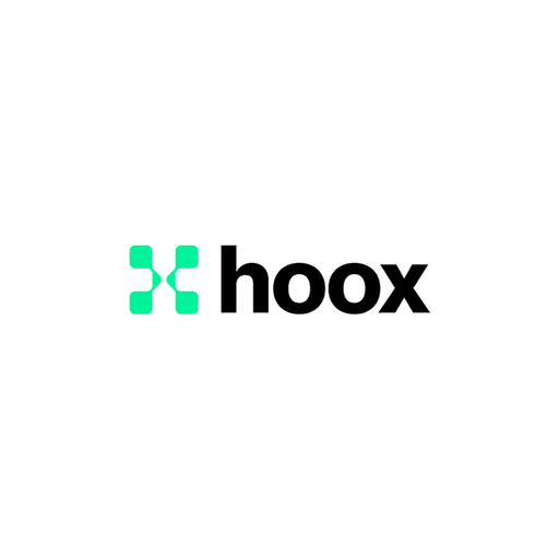 Hoox logo with a stylized green icon and black text on a white background.