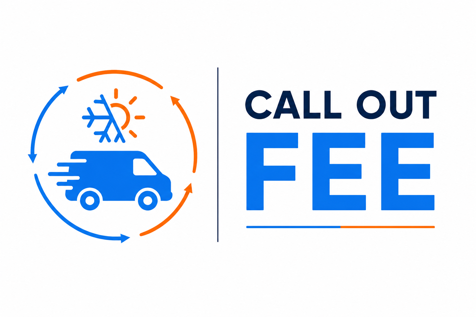A logo with a blue van and snowflake icon surrounding it, indicating cold weather or freezing conditions, next to bold text that says "Call Out Fee" with a blue and orange color scheme.