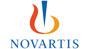 Logo with a stylized blue and orange flame symbol above the word 'NOVARTIS' in blue.