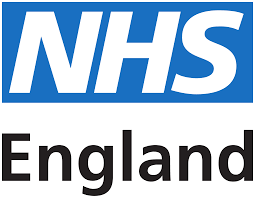 NHS England logo with blue and white text on a white background.