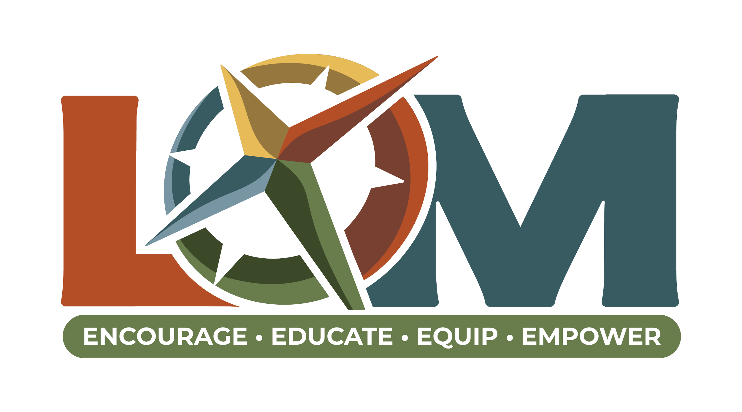 The logo features the letters 'QW' with the 'Q' designed as a quill pen and the 'W' in dark green. Below the logo, there is a green banner with the words 'ENCOURAGE, EDUCATE, EQUIP, EMPOWER' in white text, emphasizing a mission of support and empowerment.