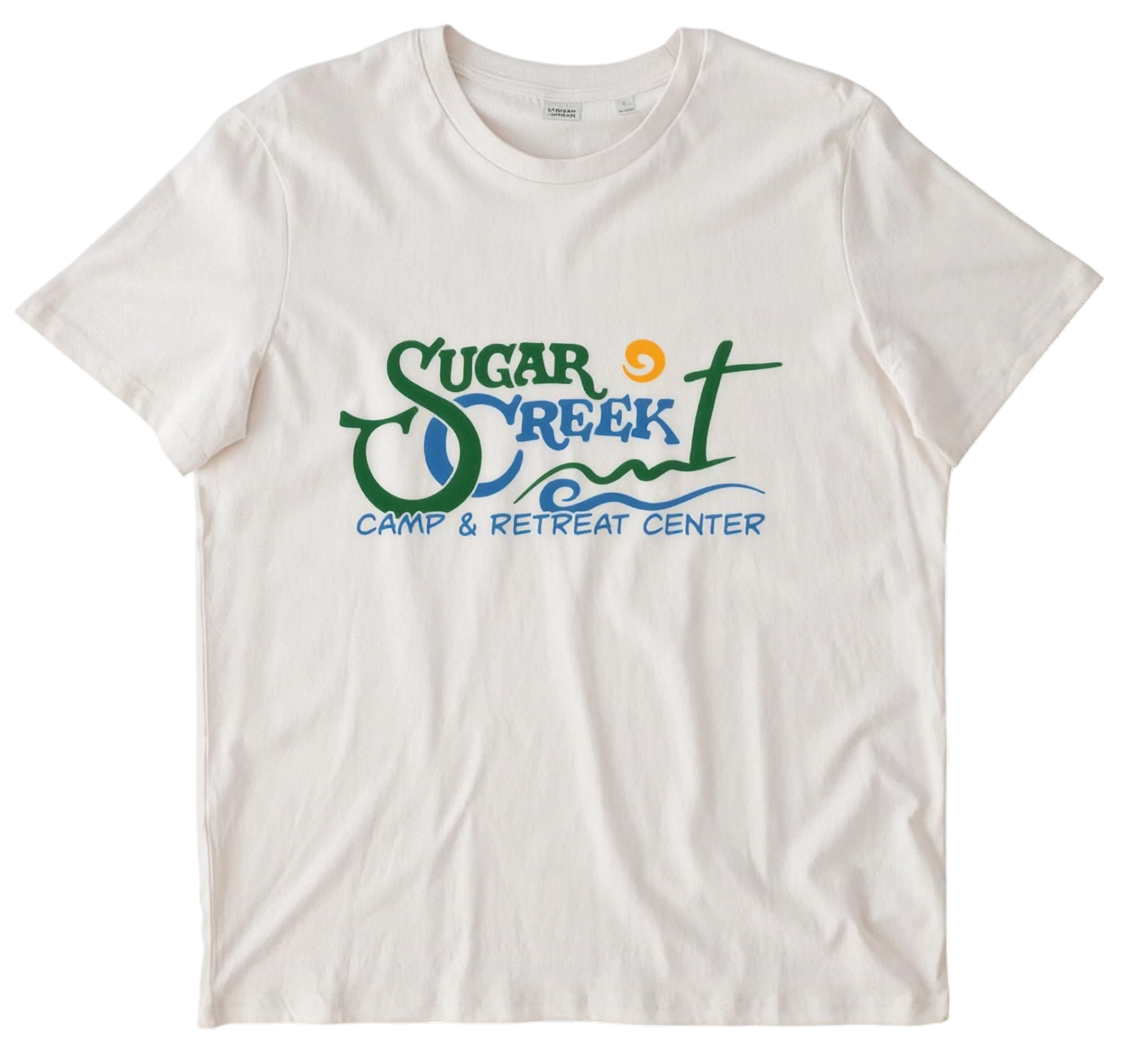 White T-shirt with a colorful graphic and text that says "Sugar Creek Camp & Retreat Center."