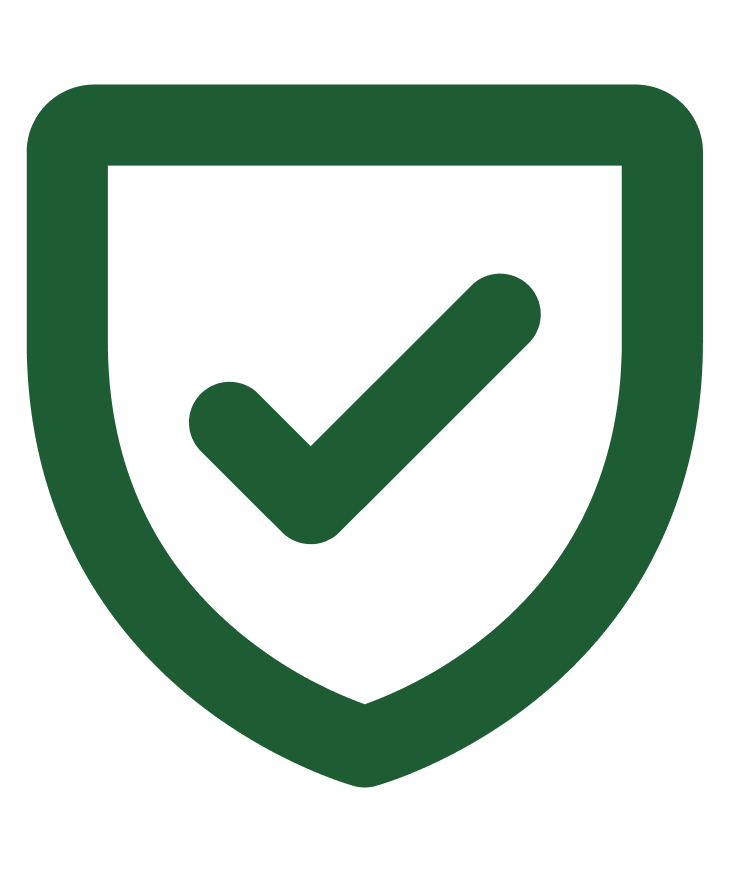 Green shield with a checkmark in the center, symbolizing security or protection.