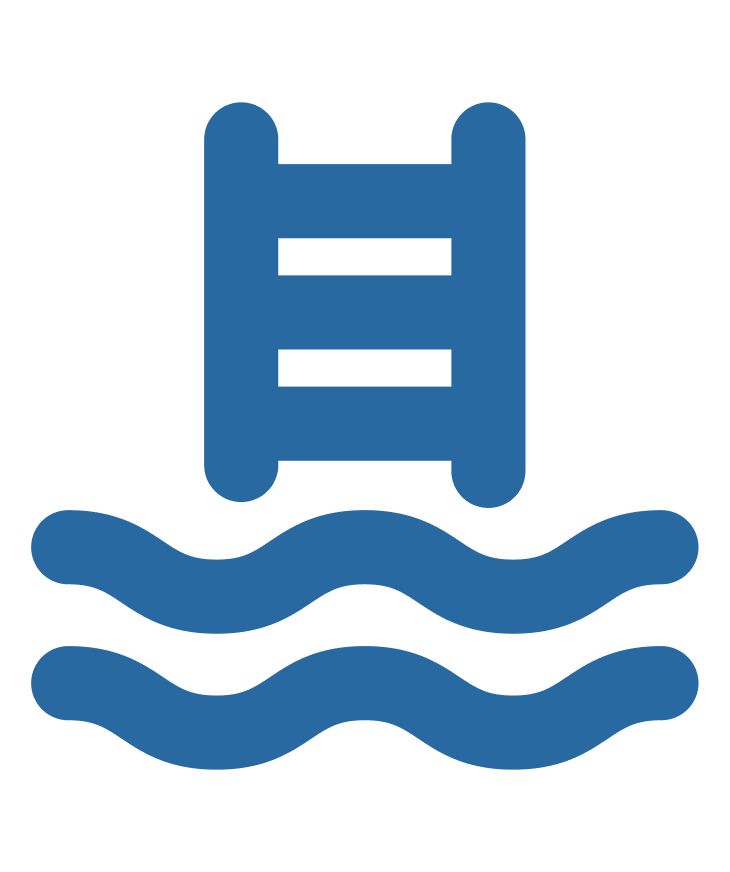 Icon of a ladder partially submerged in water, indicating drowning hazard.