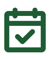 Green calendar icon with a checkmark in the center