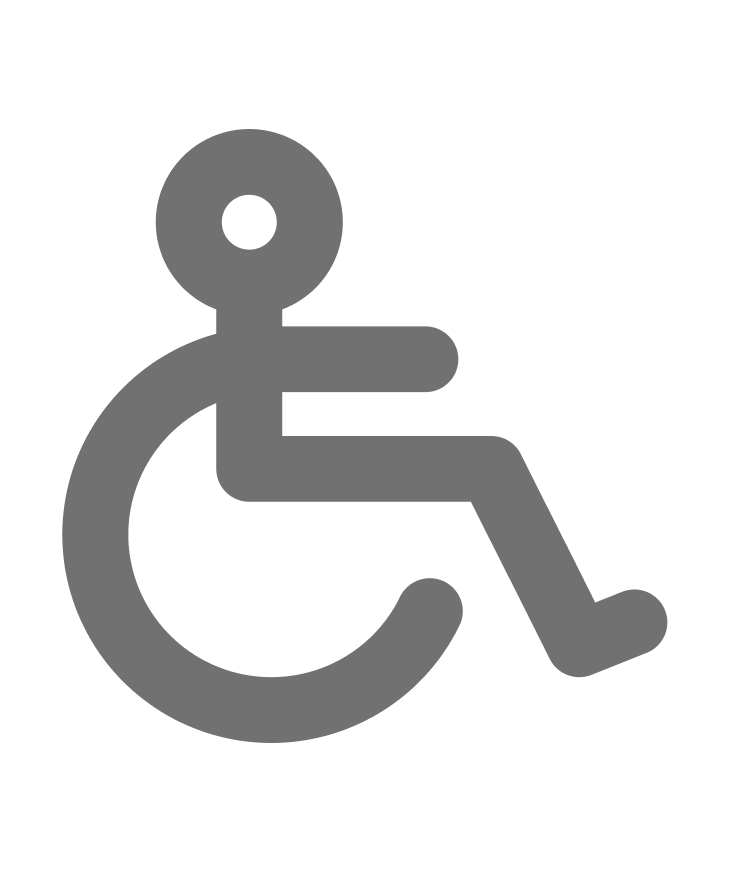Icon of a person in a wheelchair, representing accessibility for disabled individuals.