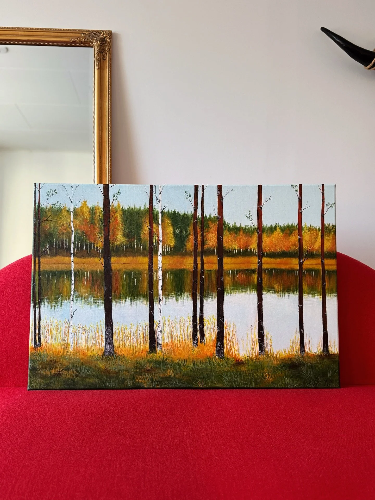 Tilausty&ouml; &rdquo;Kellarilampi&rdquo; on p&auml;&auml;ssyt uuteen kotiinsa💛🧡💚
.
.
.
#maalaus #taide #taidemaalaus #painting #art