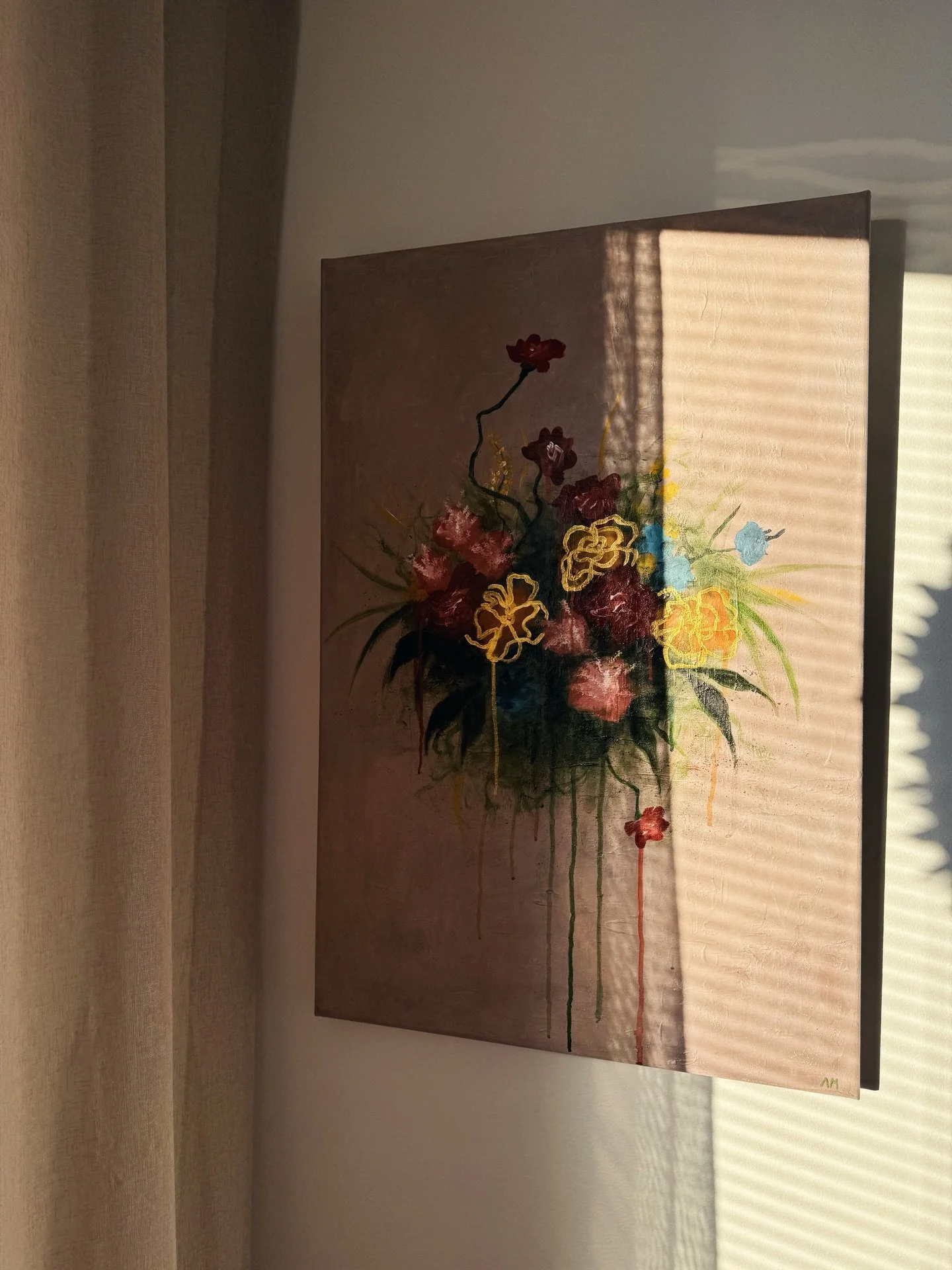 Aurinko paistaa niin upeesti, ett&auml; kukatkin sulaa☀️💐💛 &rdquo;Melting flowers&rdquo;
.
.
#maalaus #taide #painting #art #flowers