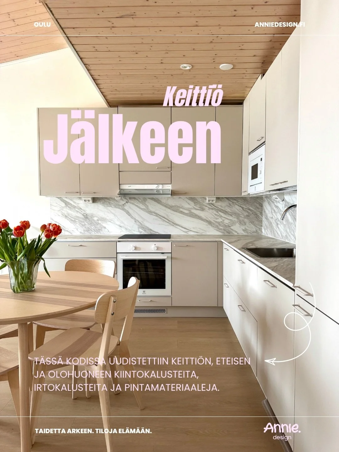 Ennen ja j&auml;lkeen ✨Pyyhk&auml;ise ja kurkkaa, miten kodin ilme muuttui! &rarr; 
.
.
.
#sisustus #sisustussuunnittelu #keitti&ouml; #eteinen #remontti