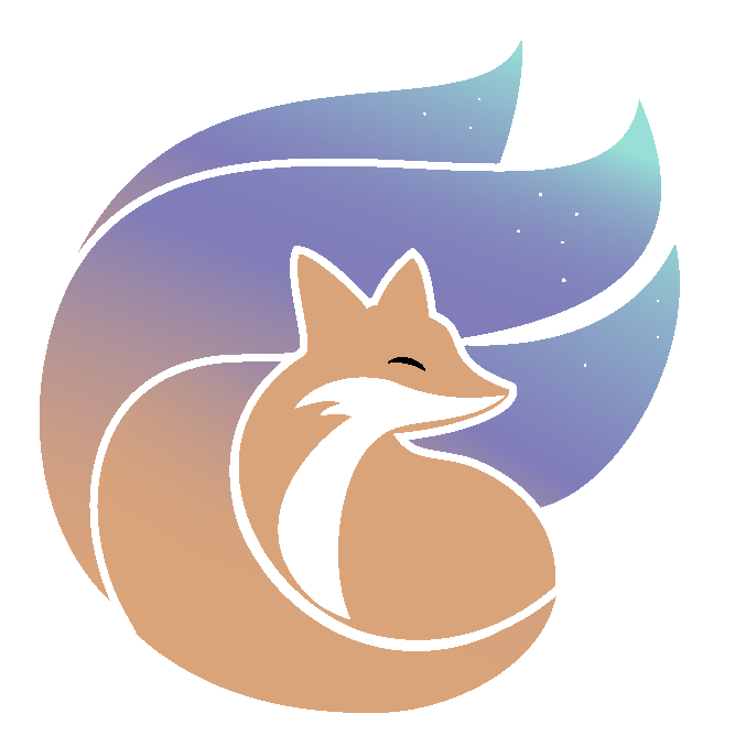 Fox Logo (Reveldi) - featuring orange fox with three tails that change into aurora colours