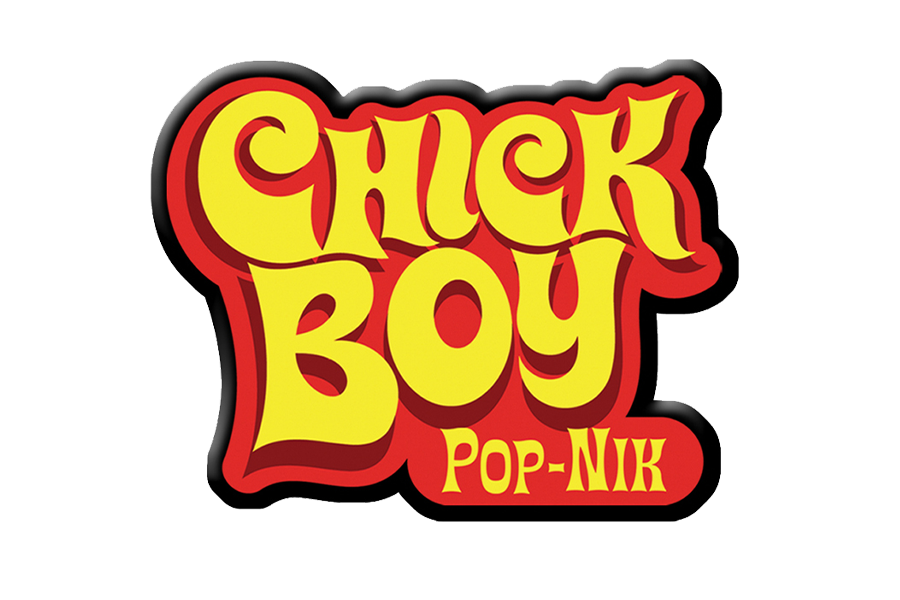 Colorful logo with yellow and red text that reads "Chick Boy Pop-Nik" in a playful font.