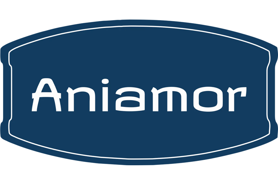 A blue sign with the word 'Aniamor' written in white font.