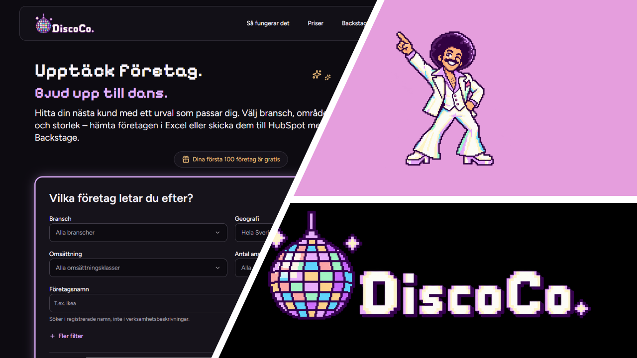 DiscoCo. Upptäck företag. Bjud upp till dans.