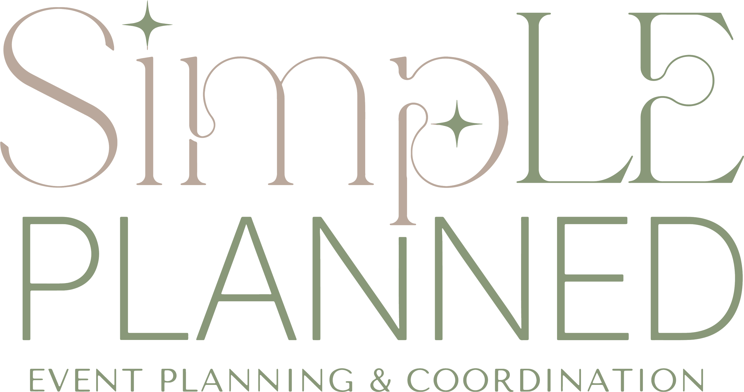 Logo for Simplele Planning, an event planning and coordination business, with stylized text and decorative stars.