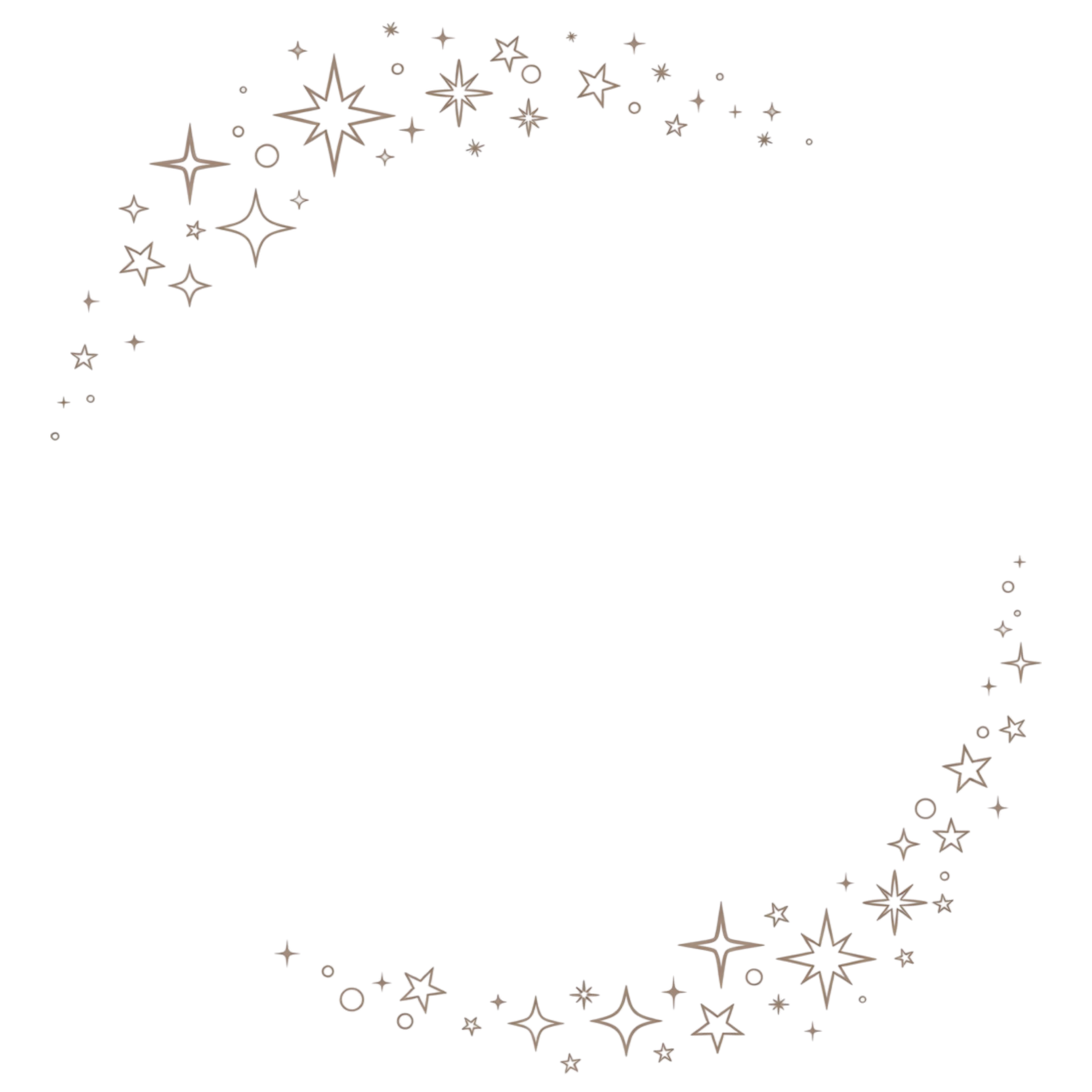 Multiple glittering silver star and circular shapes scattered across a black background.