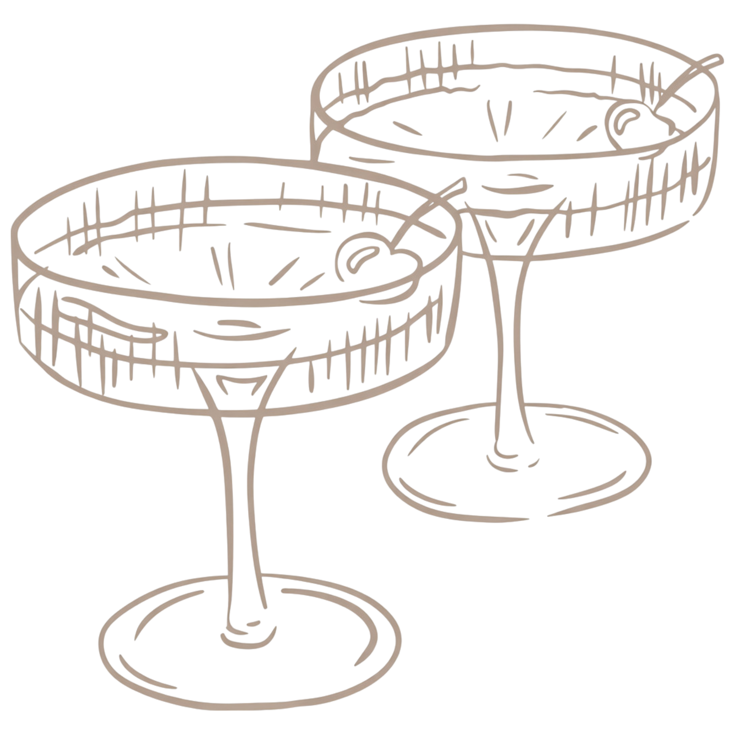 Line drawing of two empty oval-shaped shallow bowls on stands.