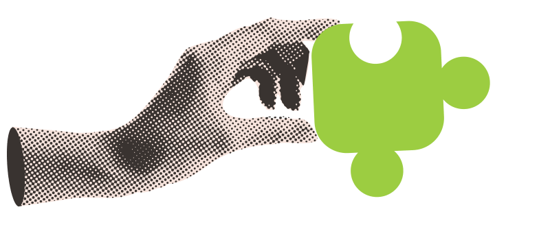Eine Hand hält ein Puzzlestück