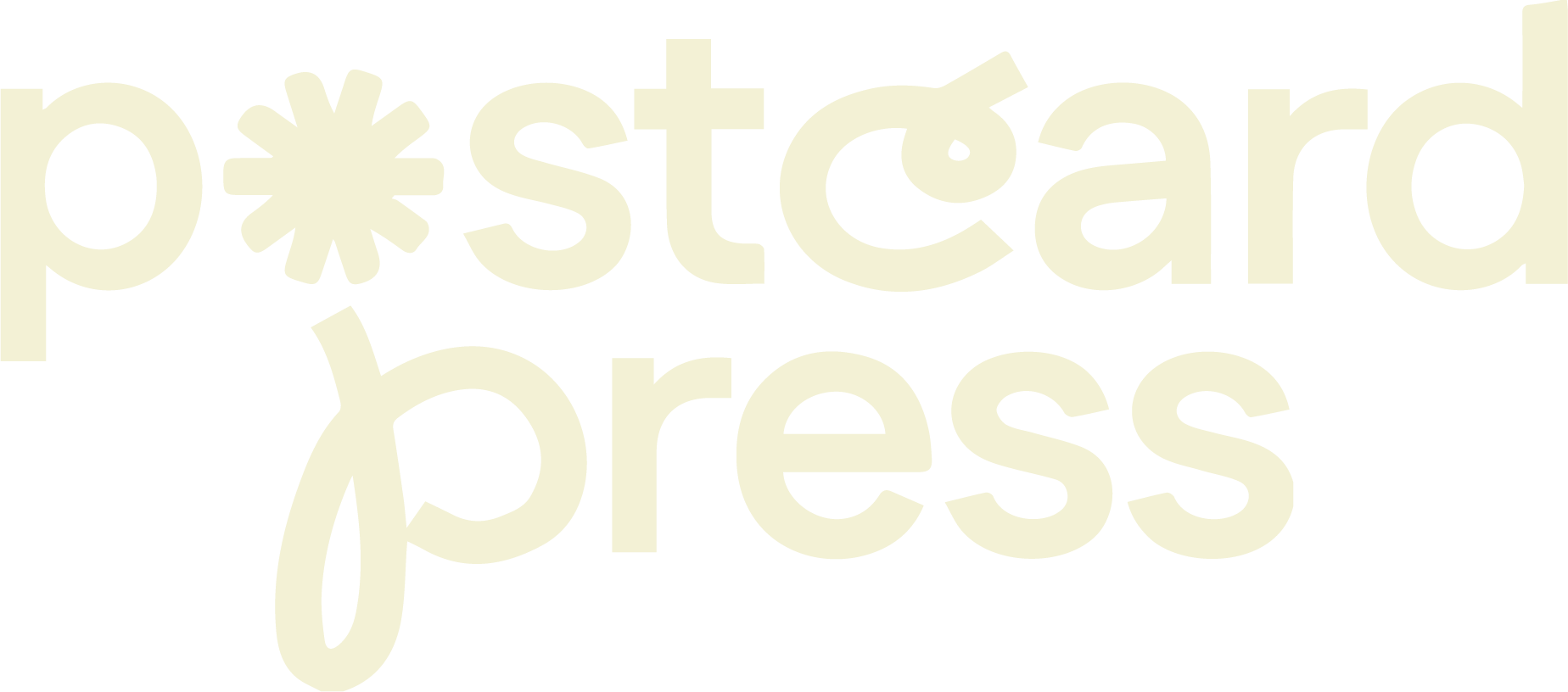 Stylized text displaying 'Postcard Press' with a decorative asterisk replacing the letter 'a' in 'Postcard'.