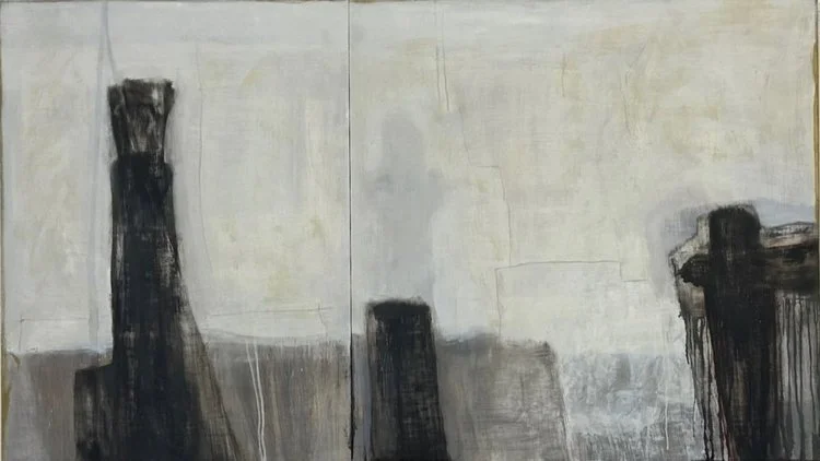 Pentimento (2023), Oil on Wood, Diptych, 40" x 70"