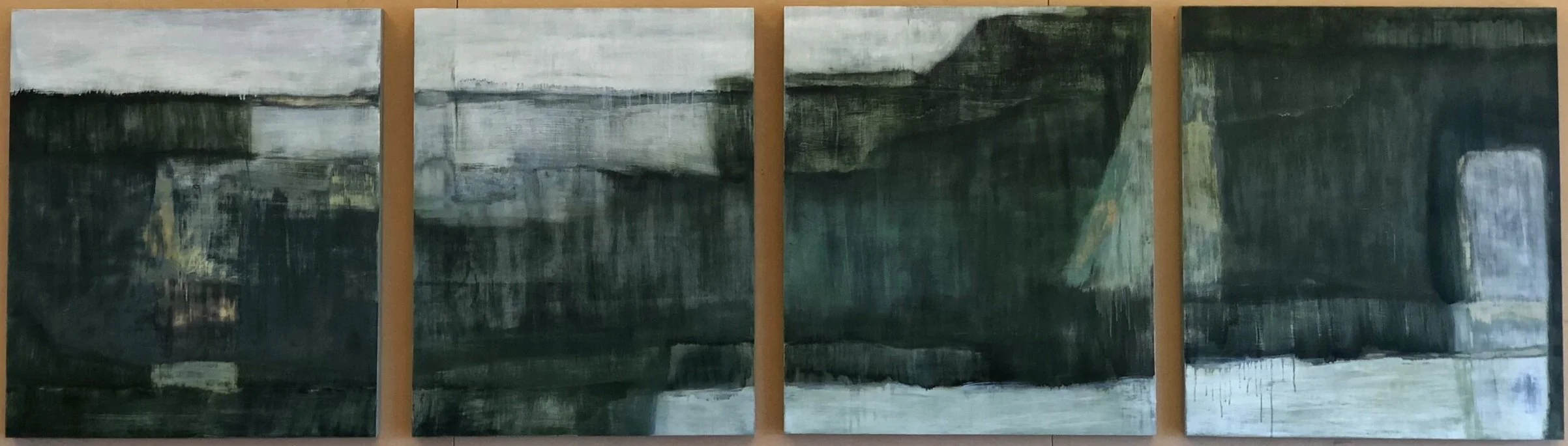 Vertical Green (2018), Oil on Board, Quadriptych, 30" x 102" 