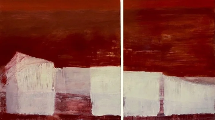 Longing for Red (2022), Oil on Wood, Diptych, 40" x 70"