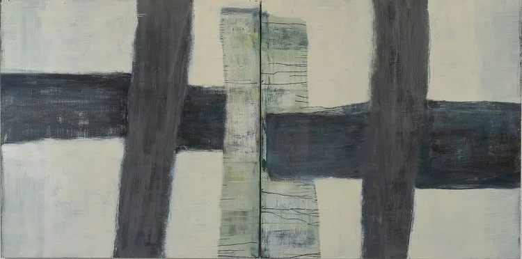 Pentimento (2023), Oil on Board, Diptych, 40" x 80"