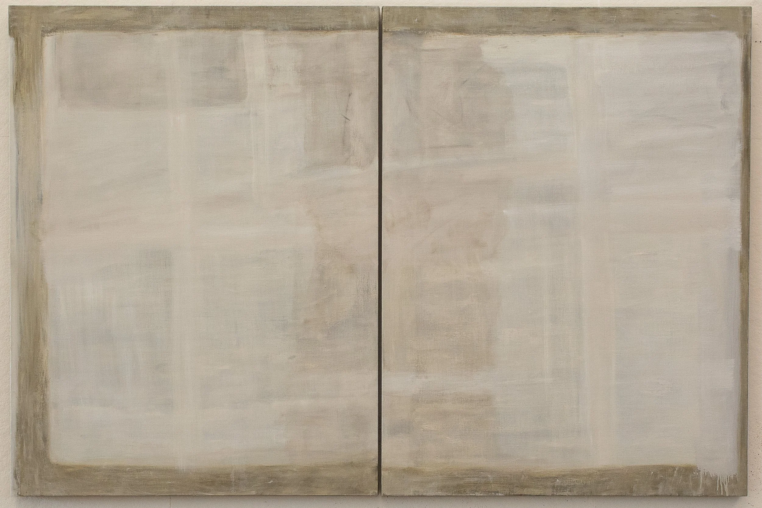 Drawing a Line (2025), Oil on Linen, Diptych, 50” x 80”