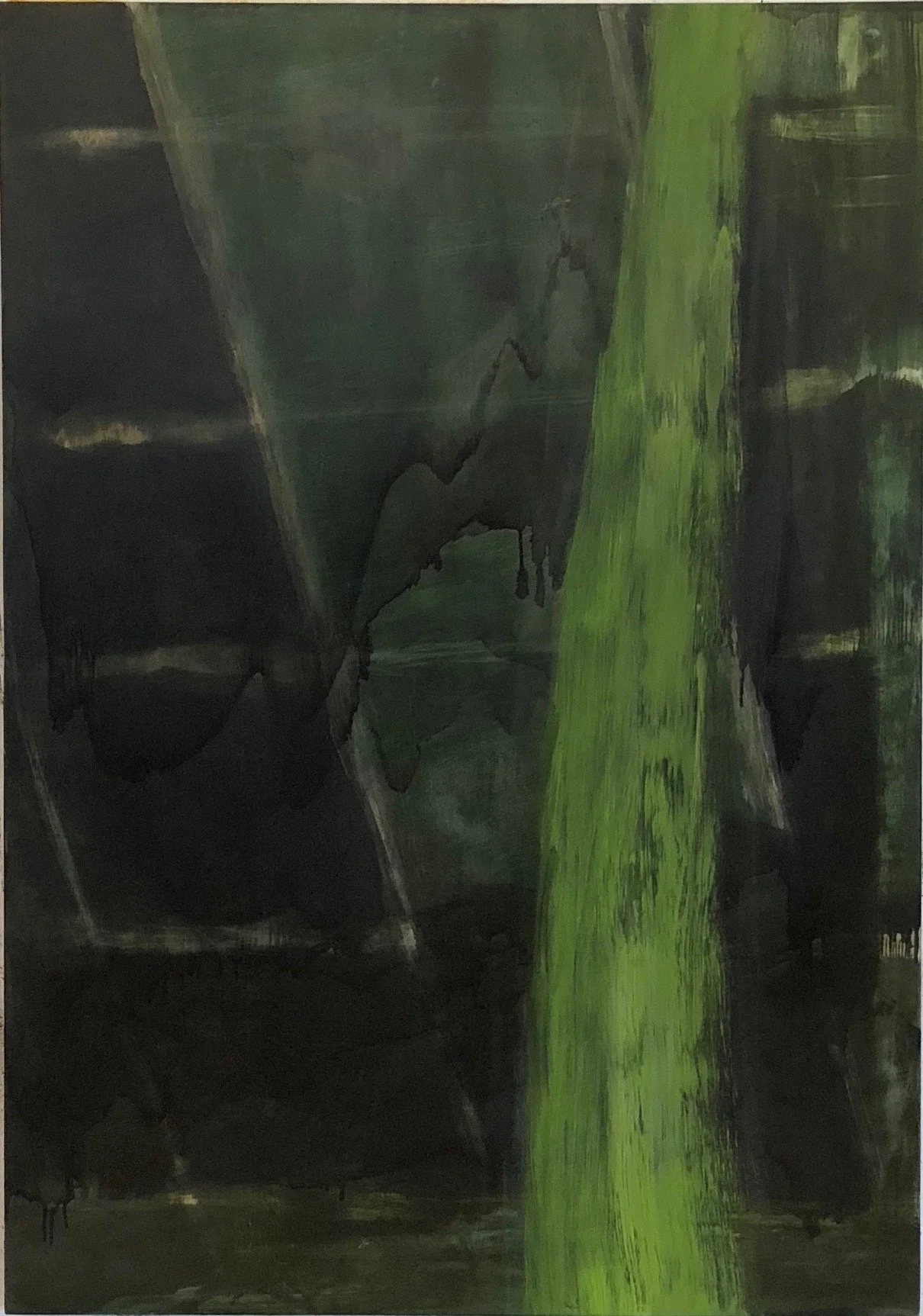 Vertical Green (2017), Oil on Wood, 50" x 35