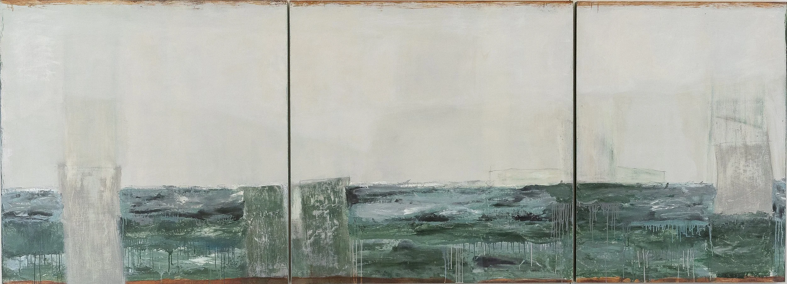 Pentimento (2023), Oil on Board, Triptych, 40" x 110"