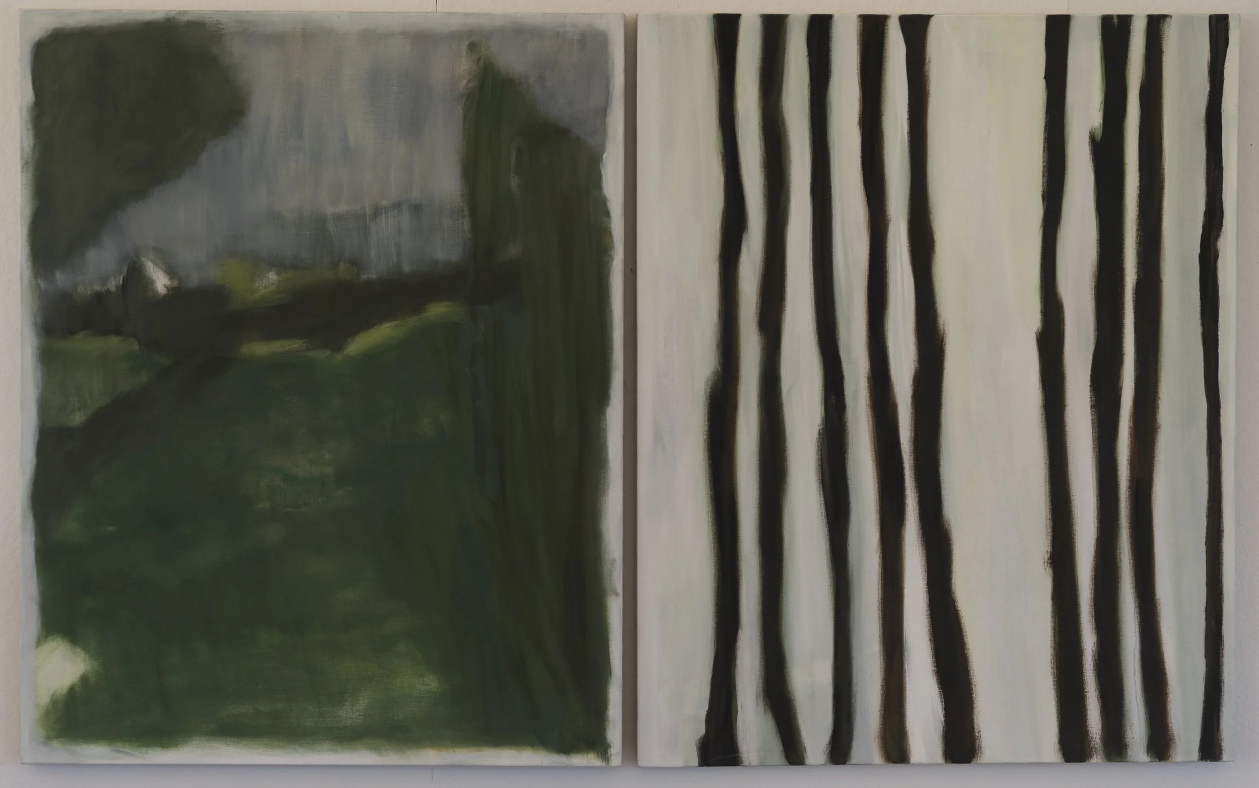 Vertical Green (2015), Oil on Linen, Diptych, 50" x 80"