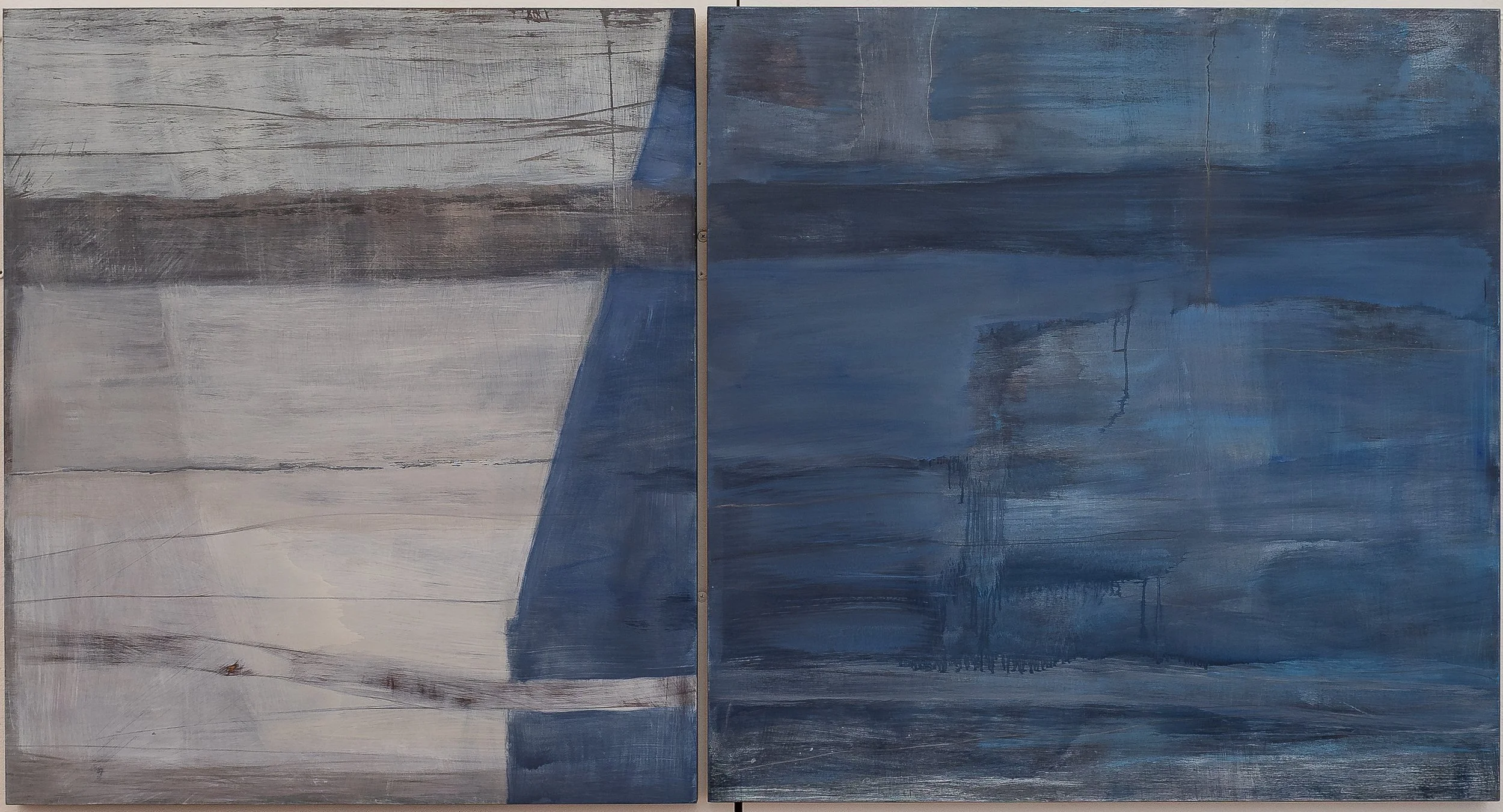 Drawing a Line (2024), Oil and Graphite on Wood, 30" x 56"