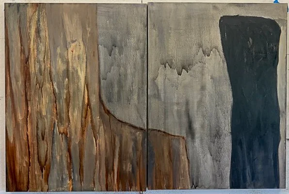 Personnages (2026), 48x72”, oil on linen, diptych