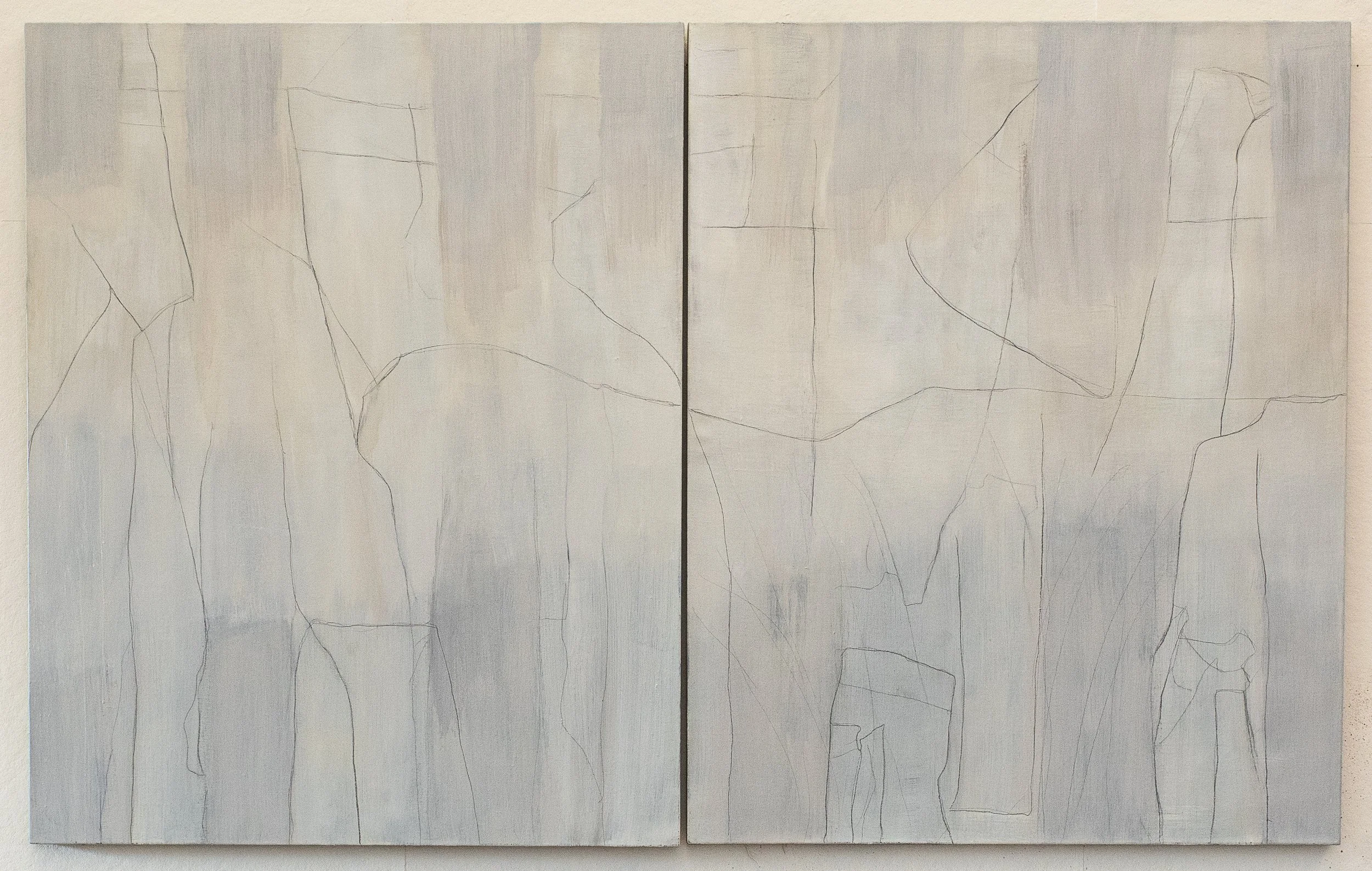 Drawing a Line (2025), Oil in Linen, Diptych, 48” x 72”