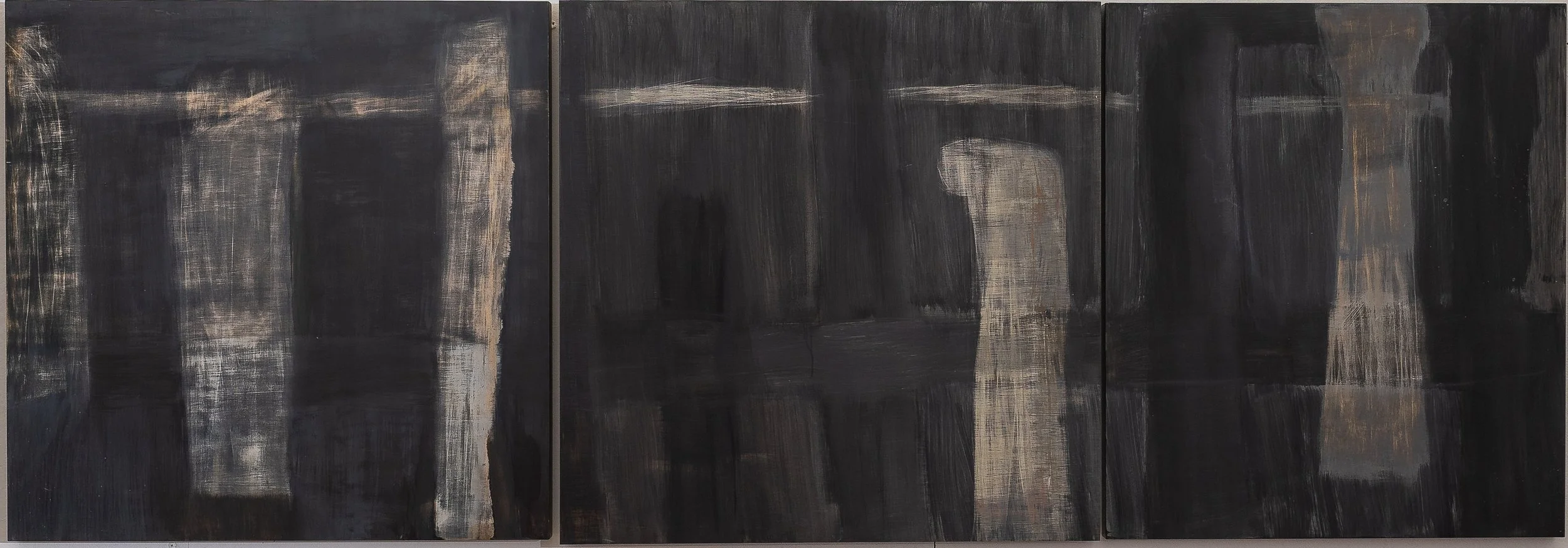 Personnages (2025) Oil on Wood, Triptych, 30" x 85"