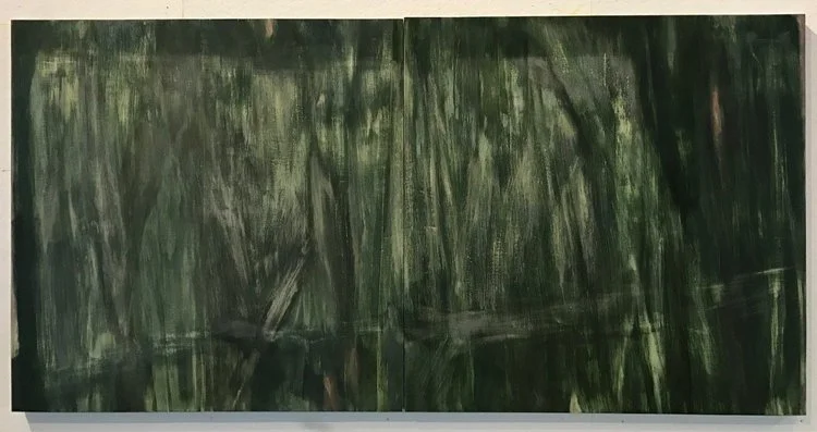 Vertical Green (2016), Oil on Wood, Triptych, 40" x 80"